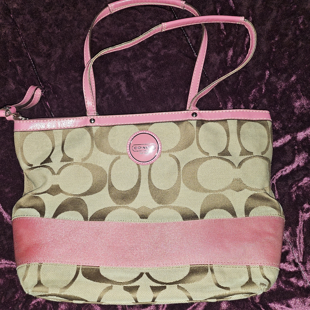 Coach Pink and Brown Monogram Medium Tote Bag